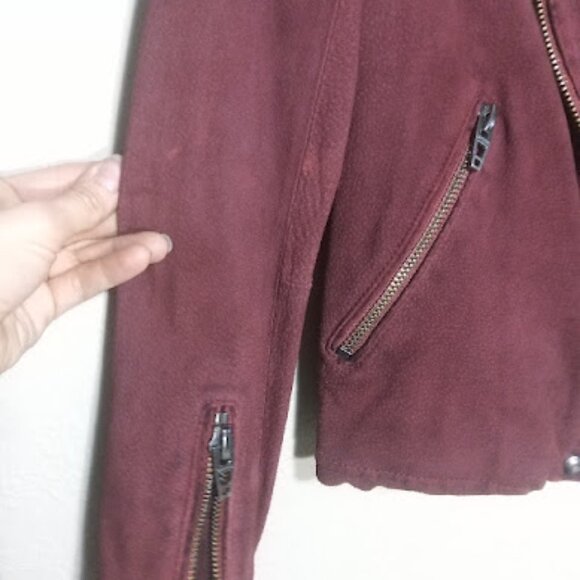 BLANK NYC | Leather Suede Moto Biker Jacket Asymmetric Bomber Red Maroon XS - Picture 12 of 13